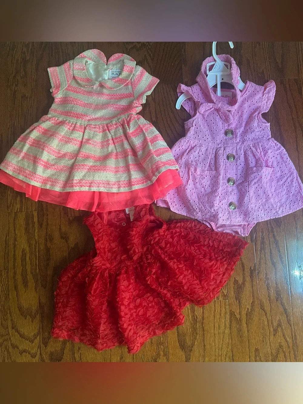 3 Baby Girl Dresses - Pink, Light Pink, Red from 3-9 months